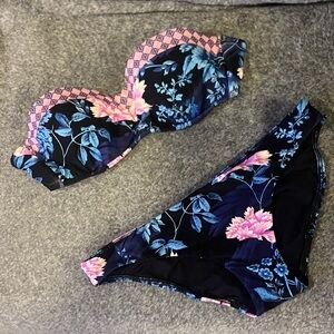Seafolly Black Bikini with Blue and Pink Floral Trim